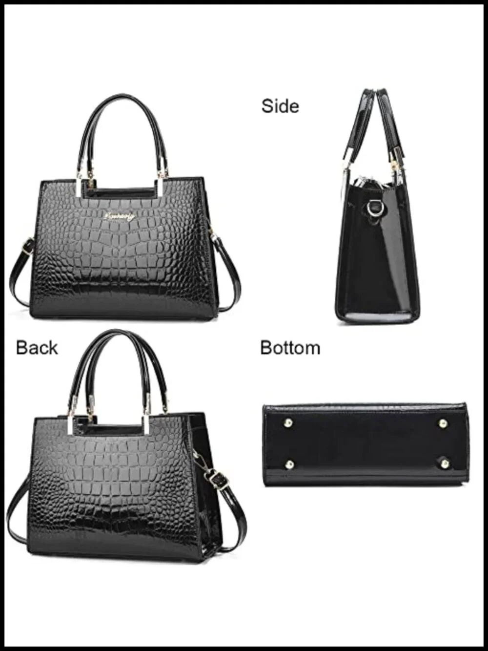 Faux Leather Patent Crocodile Pattern Top Handle Satchel Zipper Medium Tote Bag